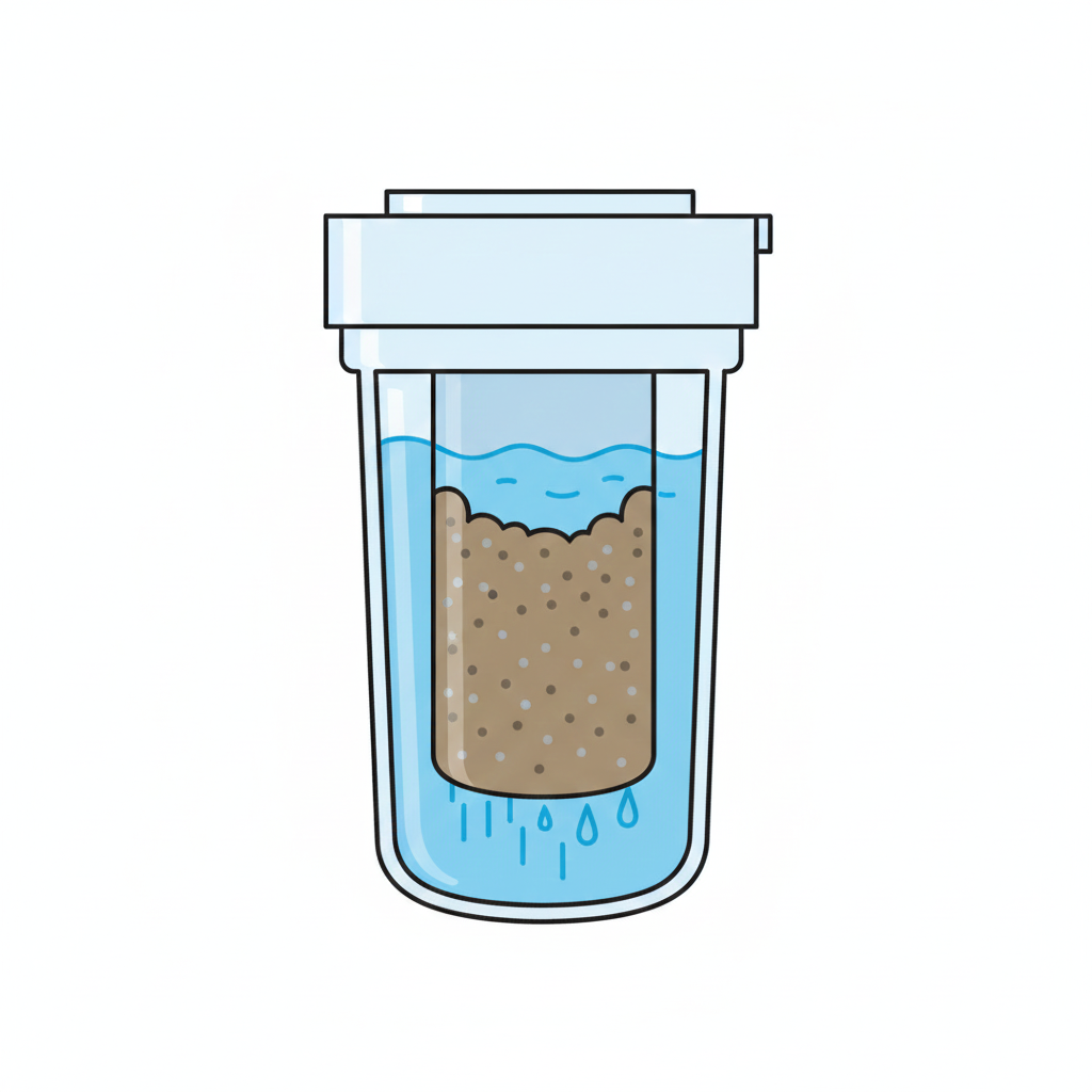 Cartouche de filtre anti-calcaire encrassée montrant accumulation de particules