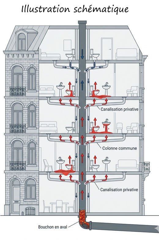 Immeuble bruxellois — canalisation bouchée colonne commune