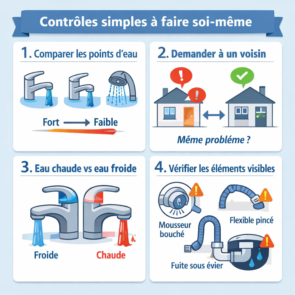 Infographie des contrôles simples pour identifier une baisse de pression d’eau