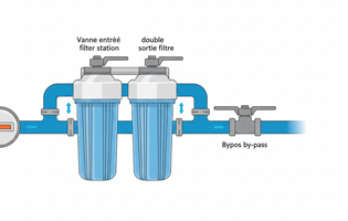 Schéma explicatif montrant les différents composants d'une station de filtration et points de contrôle